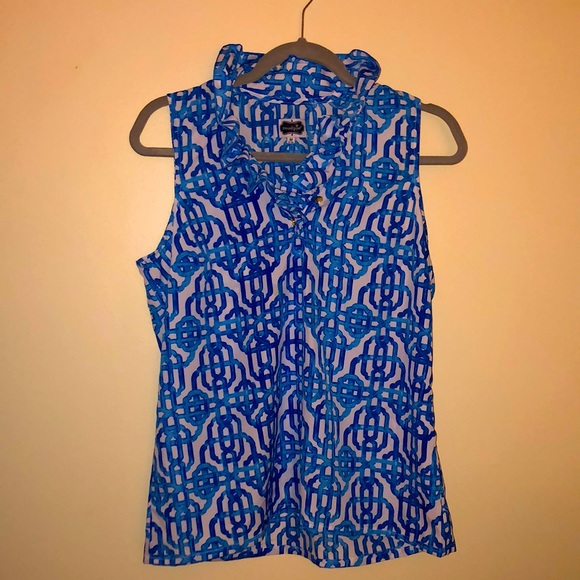 Mud Pie Tops - NEW Mud pie blue and white tank top. Medium with ruffle detail
